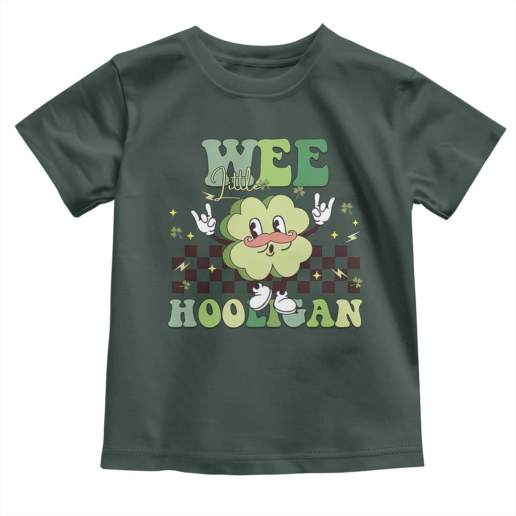 Funny St Patrick's Day Wee Little Hooligan Toddler T Shirt Retro Groovy Clover TS11 Dark Forest Green Print Your Wear