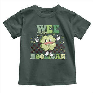 Funny St Patrick's Day Wee Little Hooligan Toddler T Shirt Retro Groovy Clover TS11 Dark Forest Green Print Your Wear