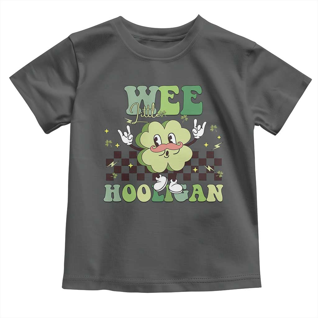 Funny St Patrick's Day Wee Little Hooligan Toddler T Shirt Retro Groovy Clover TS11 Dark Heather Print Your Wear