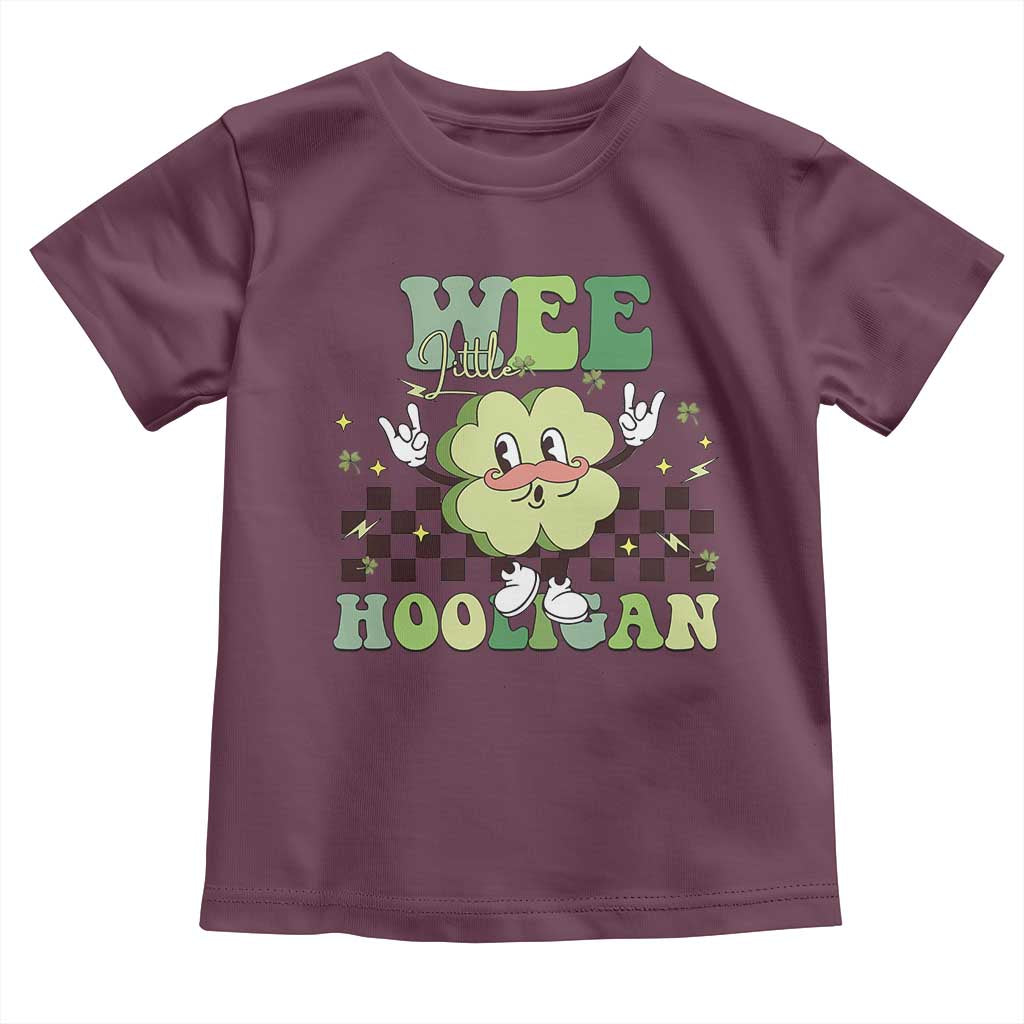 Funny St Patrick's Day Wee Little Hooligan Toddler T Shirt Retro Groovy Clover TS11 Maroon Print Your Wear