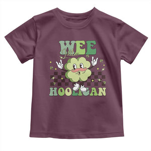 Funny St Patrick's Day Wee Little Hooligan Toddler T Shirt Retro Groovy Clover TS11 Maroon Print Your Wear