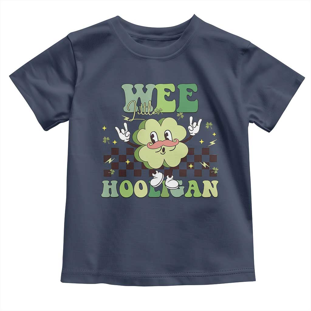Funny St Patrick's Day Wee Little Hooligan Toddler T Shirt Retro Groovy Clover TS11 Navy Print Your Wear
