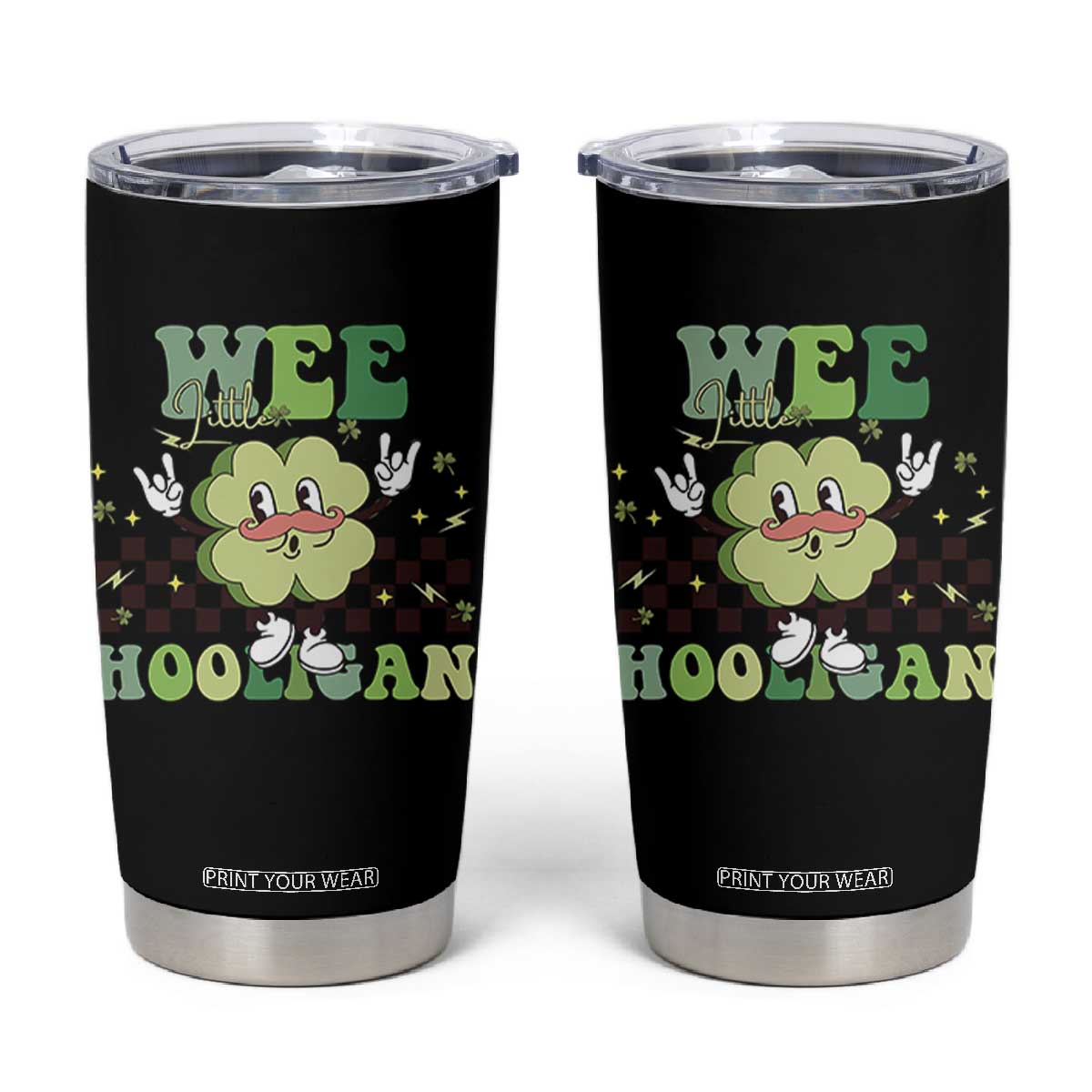 Funny St Patrick's Day Wee Little Hooligan Tumbler Cup Retro Groovy Clover TS11 Black Print Your Wear