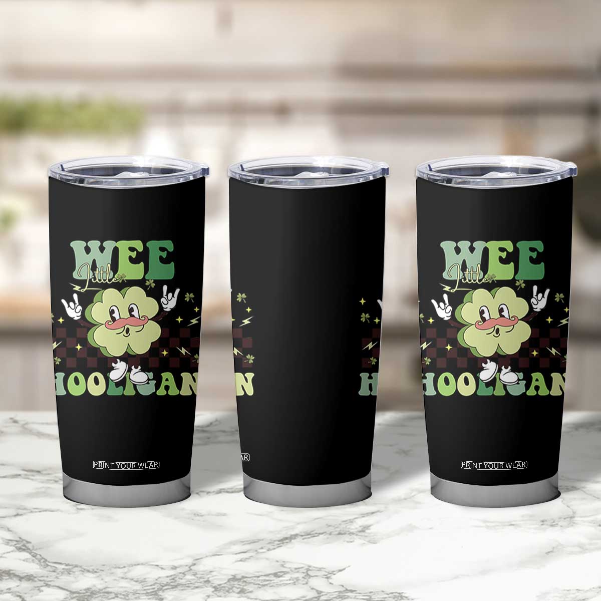 Funny St Patrick's Day Wee Little Hooligan Tumbler Cup Retro Groovy Clover TS11 Print Your Wear