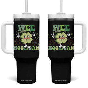 Funny St Patrick's Day Wee Little Hooligan Tumbler With Handle Retro Groovy Clover TS11 One Size: 40 oz Black Print Your Wear