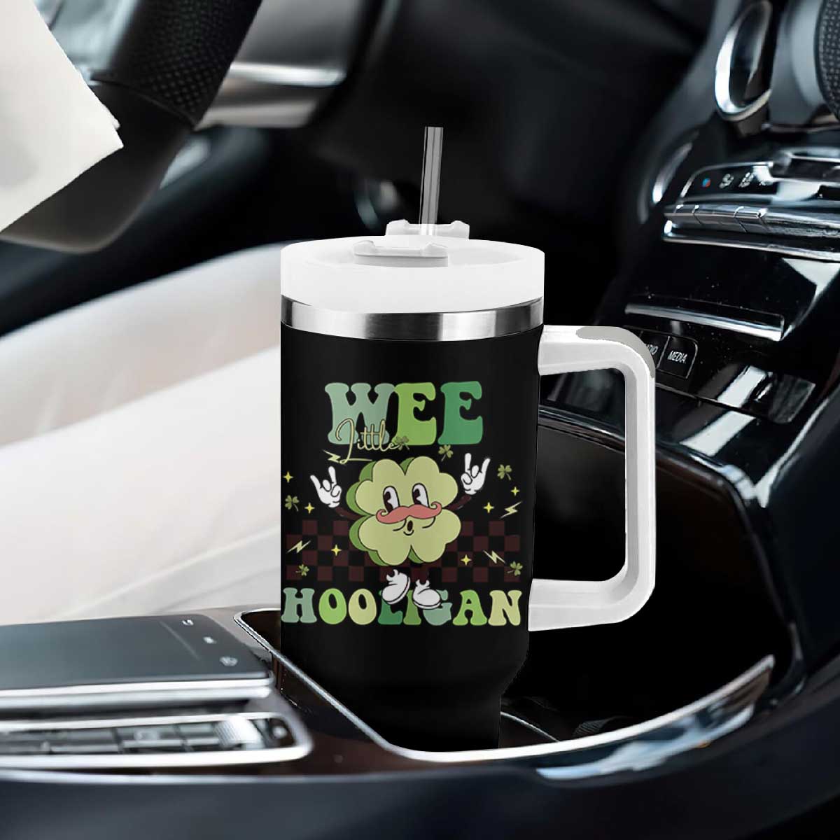 Funny St Patrick's Day Wee Little Hooligan Tumbler With Handle Retro Groovy Clover TS11 Print Your Wear