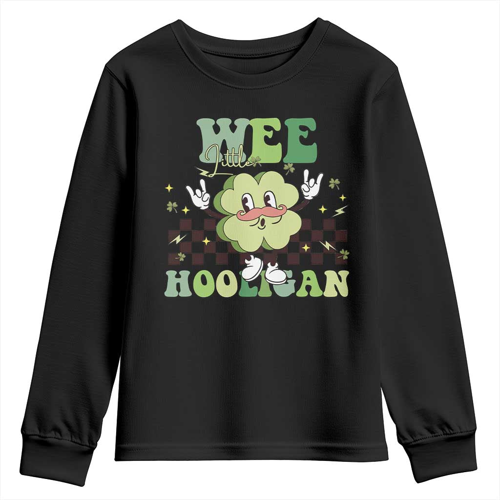 Funny St Patrick's Day Wee Little Hooligan Youth Sweatshirt Retro Groovy Clover TS11 Black Print Your Wear