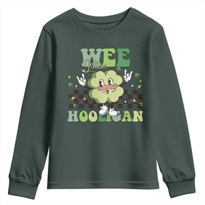 Funny St Patrick's Day Wee Little Hooligan Youth Sweatshirt Retro Groovy Clover TS11 Dark Forest Green Print Your Wear