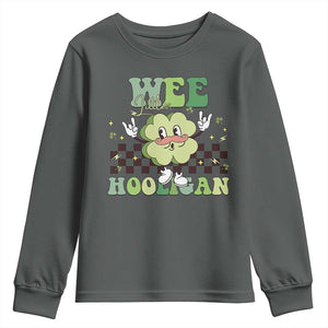 Funny St Patrick's Day Wee Little Hooligan Youth Sweatshirt Retro Groovy Clover TS11 Dark Heather Print Your Wear