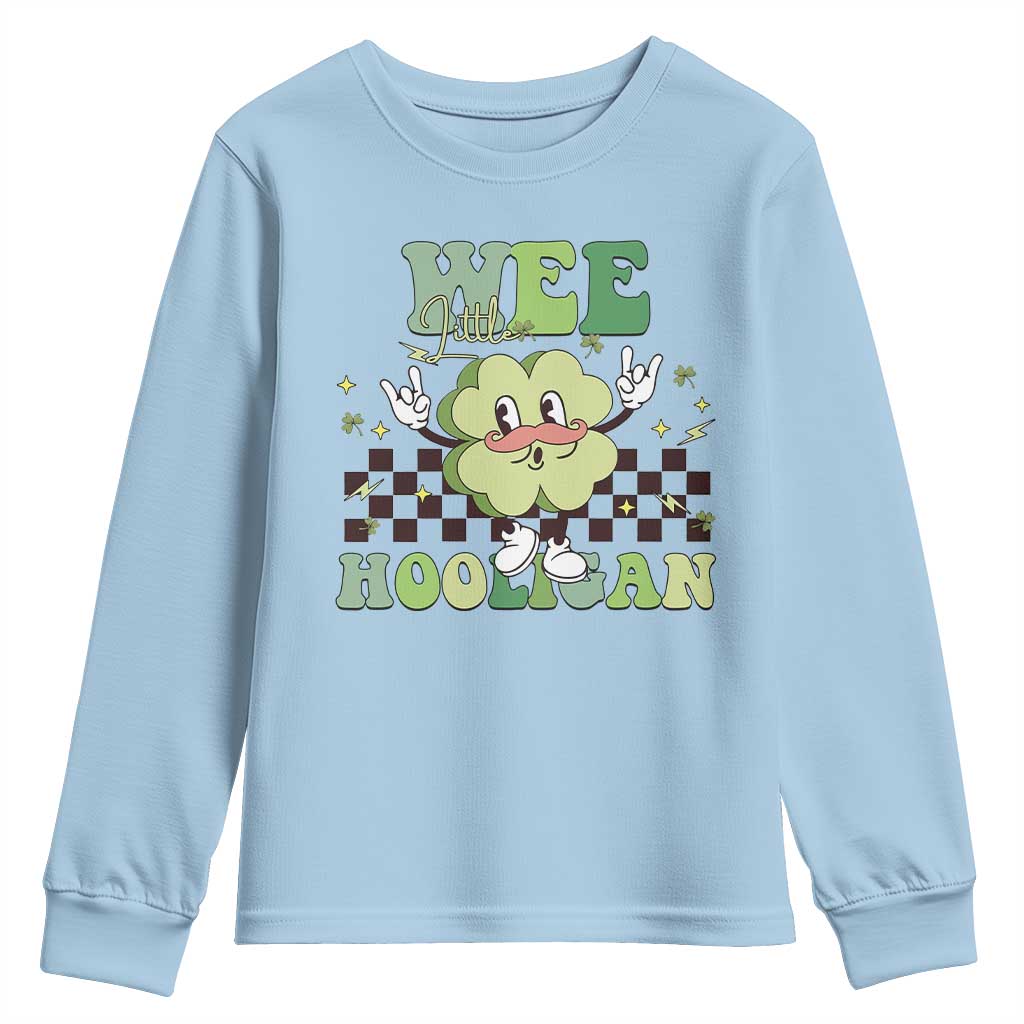 Funny St Patrick's Day Wee Little Hooligan Youth Sweatshirt Retro Groovy Clover TS11 Light Blue Print Your Wear