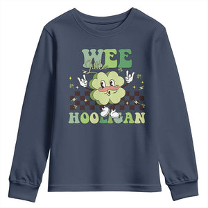Funny St Patrick's Day Wee Little Hooligan Youth Sweatshirt Retro Groovy Clover TS11 Navy Print Your Wear