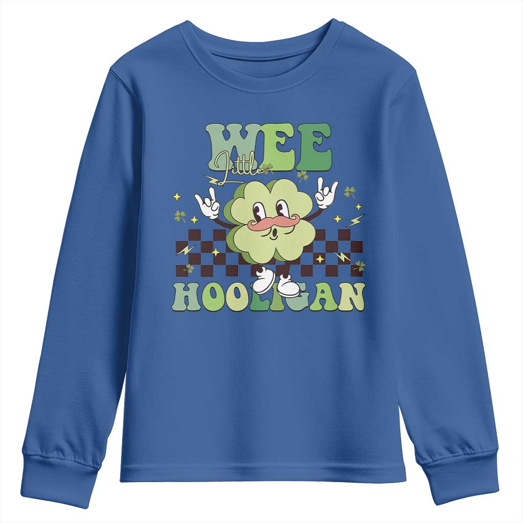 Funny St Patrick's Day Wee Little Hooligan Youth Sweatshirt Retro Groovy Clover TS11 Royal Blue Print Your Wear