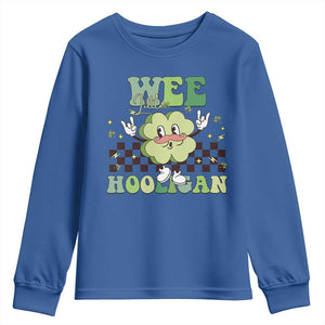 Funny St Patrick's Day Wee Little Hooligan Youth Sweatshirt Retro Groovy Clover TS11 Royal Blue Print Your Wear