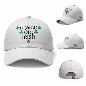 Funny Irish Heritage Baseball Cap A Wee Bit Irish St Patrick's Day Shamrock TS11 Baseball Cap Universal Fit White Print Your Wear