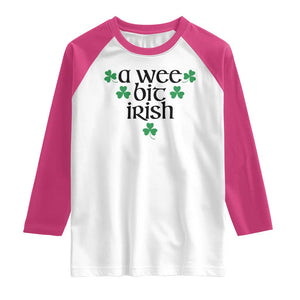 Funny Irish Heritage Raglan Shirt A Wee Bit Irish St Patrick's Day Shamrock TS11 White Heliconia Print Your Wear