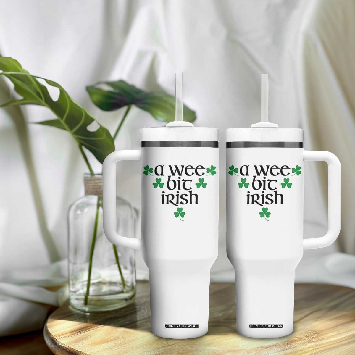 Funny Irish Heritage Tumbler With Handle A Wee Bit Irish St Patrick's Day Shamrock TS11 Print Your Wear