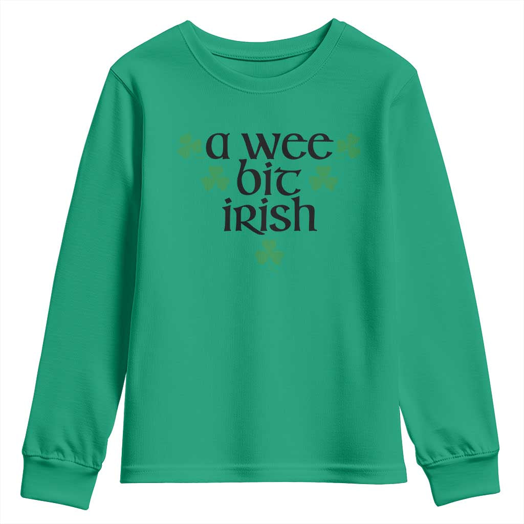 Funny Irish Heritage Youth Sweatshirt A Wee Bit Irish St Patrick's Day Shamrock TS11 Irish Green Print Your Wear