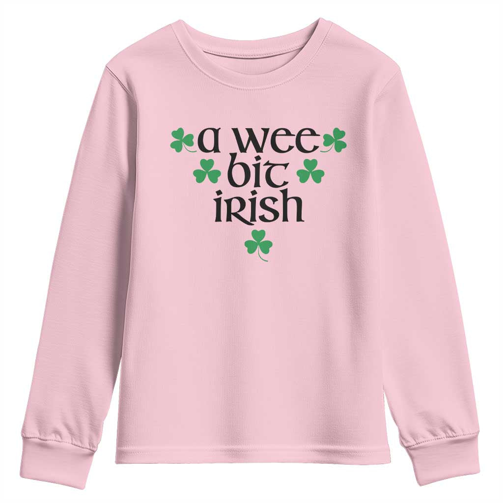 Funny Irish Heritage Youth Sweatshirt A Wee Bit Irish St Patrick's Day Shamrock TS11 Light Pink Print Your Wear