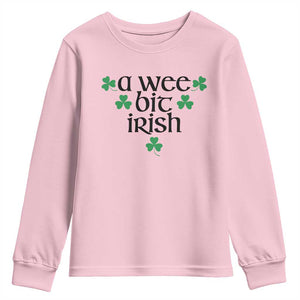 Funny Irish Heritage Youth Sweatshirt A Wee Bit Irish St Patrick's Day Shamrock TS11 Light Pink Print Your Wear