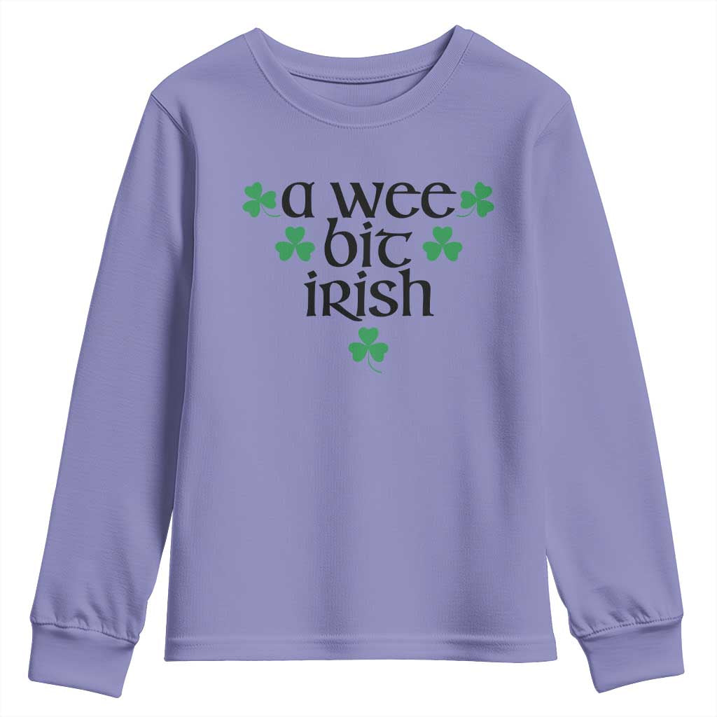 Funny Irish Heritage Youth Sweatshirt A Wee Bit Irish St Patrick's Day Shamrock TS11 Violet Print Your Wear