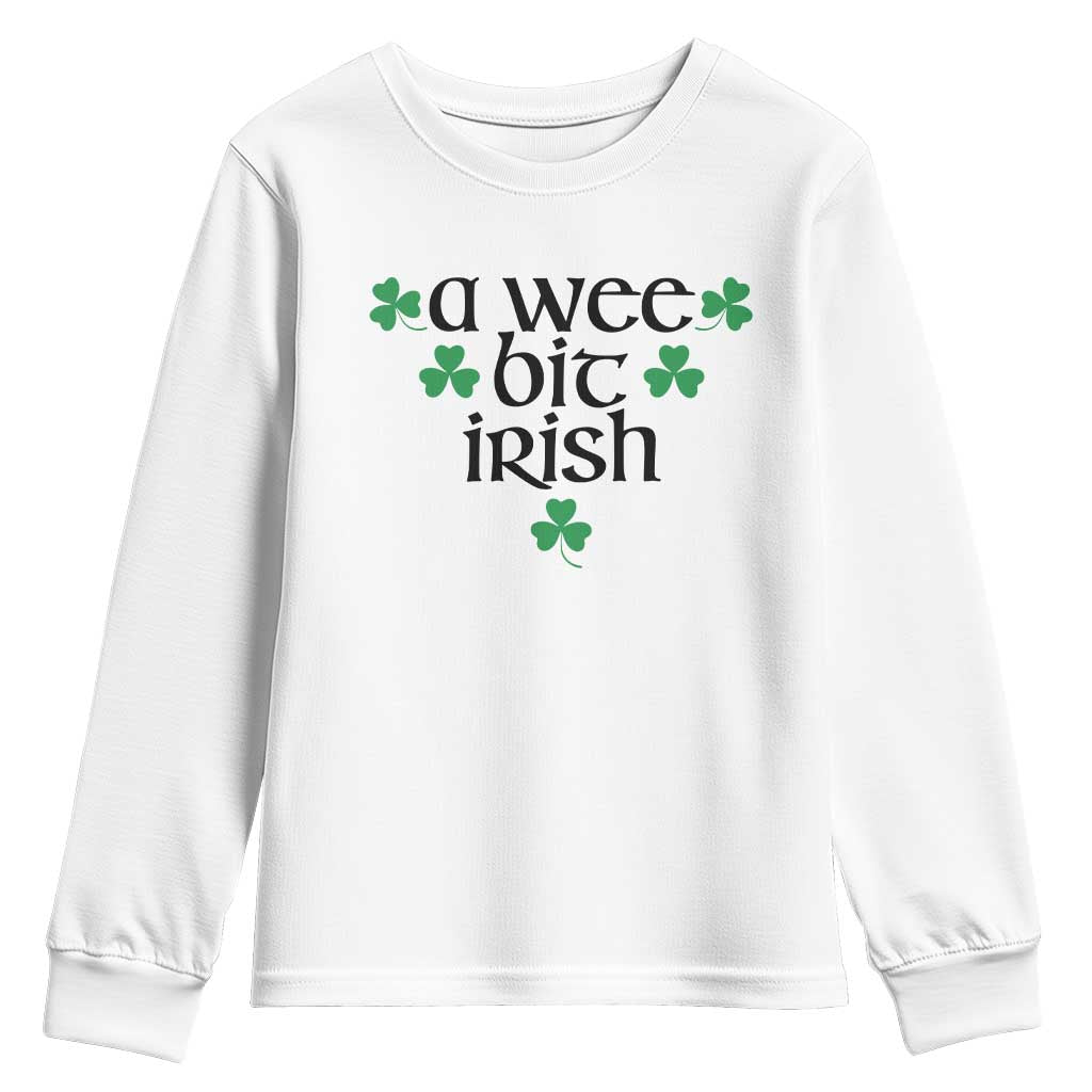 Funny Irish Heritage Youth Sweatshirt A Wee Bit Irish St Patrick's Day Shamrock TS11 White Print Your Wear