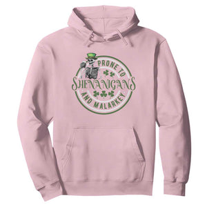 Funny Irish Prone To Shenanigans And Malarkey St Patrick's Day Hoodie Skeleton Beer Drinking TS11 Light Pink Print Your Wear