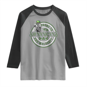 Funny Irish Prone To Shenanigans And Malarkey St Patrick's Day Raglan Shirt Skeleton Beer Drinking TS11 Sport Gray Black Print Your Wear