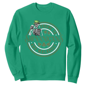 Funny Irish Prone To Shenanigans And Malarkey St Patrick's Day Sweatshirt Skeleton Beer Drinking TS11 Irish Green Print Your Wear