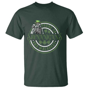 Funny Irish Prone To Shenanigans And Malarkey St Patrick's Day T Shirt Skeleton Beer Drinking TS11 Dark Forest Green Print Your Wear