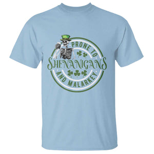 Funny Irish Prone To Shenanigans And Malarkey St Patrick's Day T Shirt Skeleton Beer Drinking TS11 Light Blue Print Your Wear