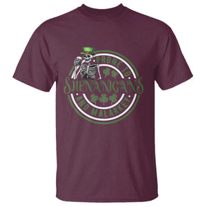 Funny Irish Prone To Shenanigans And Malarkey St Patrick's Day T Shirt Skeleton Beer Drinking TS11 Maroon Print Your Wear