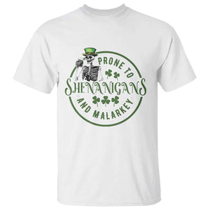 Funny Irish Prone To Shenanigans And Malarkey St Patrick's Day T Shirt Skeleton Beer Drinking TS11 White Print Your Wear