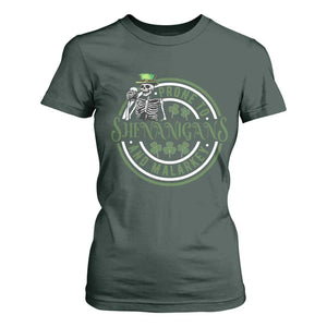 Funny Irish Prone To Shenanigans And Malarkey St Patrick's Day T Shirt For Women Skeleton Beer Drinking TS11 Dark Forest Green Print Your Wear