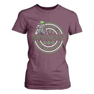 Funny Irish Prone To Shenanigans And Malarkey St Patrick's Day T Shirt For Women Skeleton Beer Drinking TS11 Maroon Print Your Wear