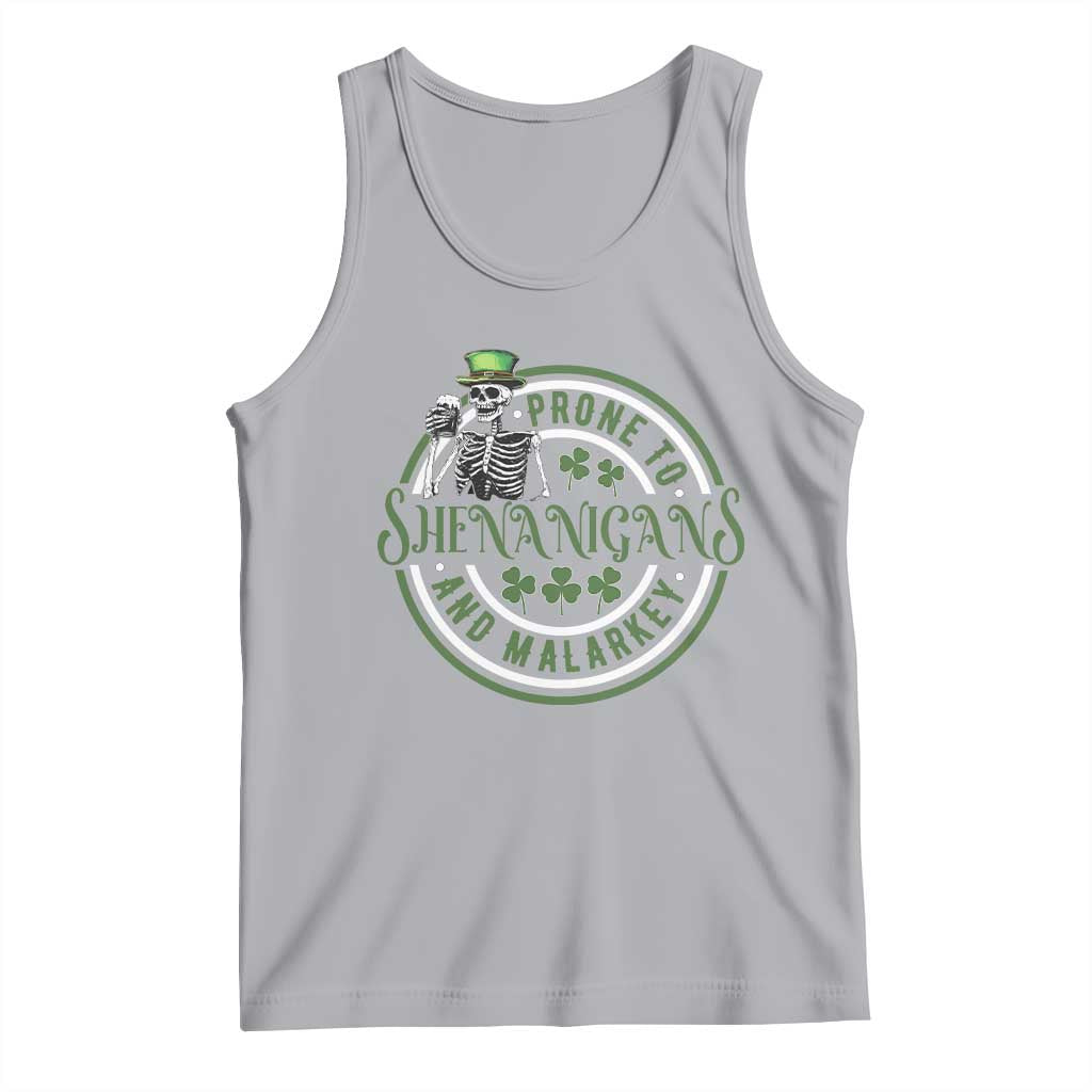 Funny Irish Prone To Shenanigans And Malarkey St Patrick's Day Tank Top Skeleton Beer Drinking TS11 Athletic Heather Print Your Wear