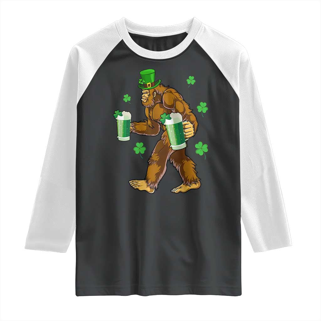 Funny Bigfoot St Patrick's Day Irish Beer Drinking Raglan Shirt TS11 Black White Print Your Wear