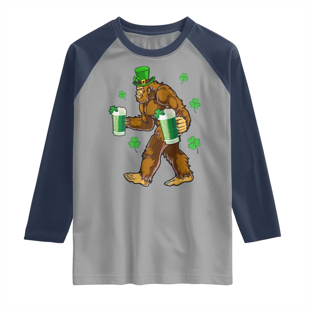 Funny Bigfoot St Patrick's Day Irish Beer Drinking Raglan Shirt TS11 Sport Gray Navy Print Your Wear