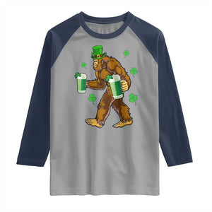 Funny Bigfoot St Patrick's Day Irish Beer Drinking Raglan Shirt TS11 Sport Gray Navy Print Your Wear