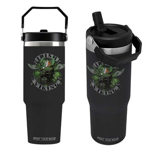 Funny Irish Viking Flip Straw Tumbler Vintage Shamrock Celtic Viking Skull TS11 One Size: 30 oz Black Print Your Wear