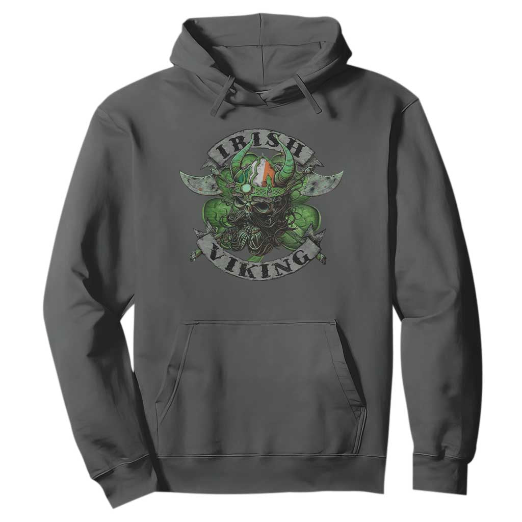 Funny Irish Viking Hoodie Vintage Shamrock Celtic Viking Skull TS11 Dark Heather Print Your Wear