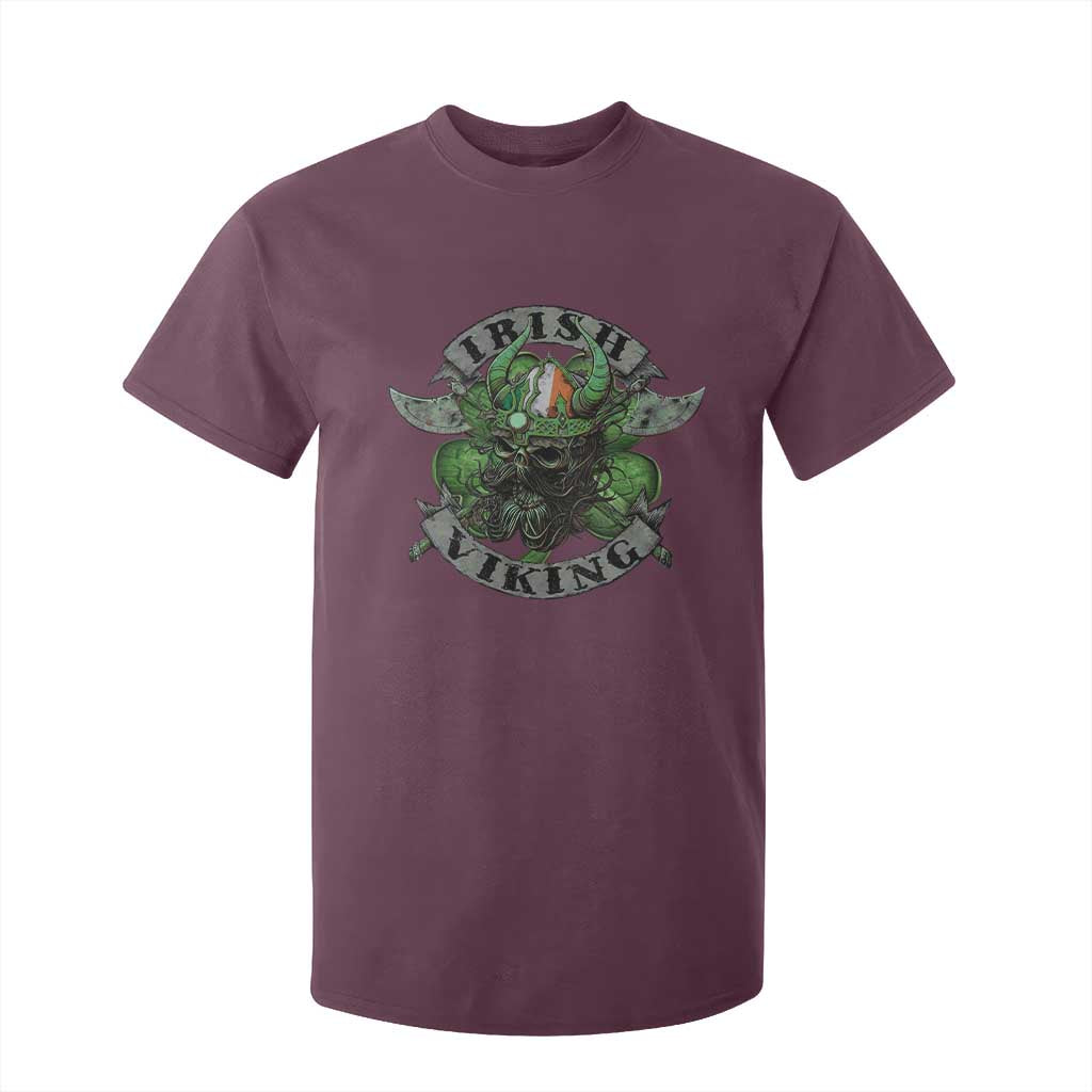 Funny Irish Viking T Shirt For Kid Vintage Shamrock Celtic Viking Skull TS11 Maroon Print Your Wear