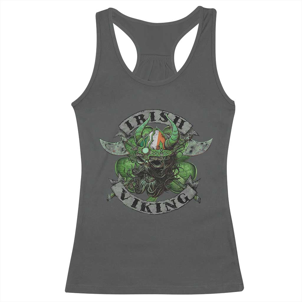 Funny Irish Viking Racerback Tank Top Vintage Shamrock Celtic Viking Skull TS11 Dark Heather Print Your Wear