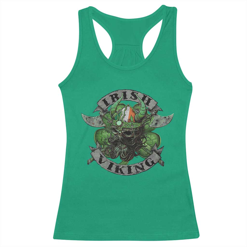 Funny Irish Viking Racerback Tank Top Vintage Shamrock Celtic Viking Skull TS11 Irish Green Print Your Wear