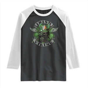 Funny Irish Viking Raglan Shirt Vintage Shamrock Celtic Viking Skull TS11 Black White Print Your Wear