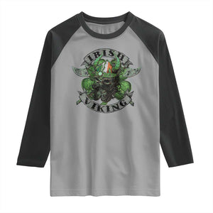 Funny Irish Viking Raglan Shirt Vintage Shamrock Celtic Viking Skull TS11 Sport Gray Black Print Your Wear