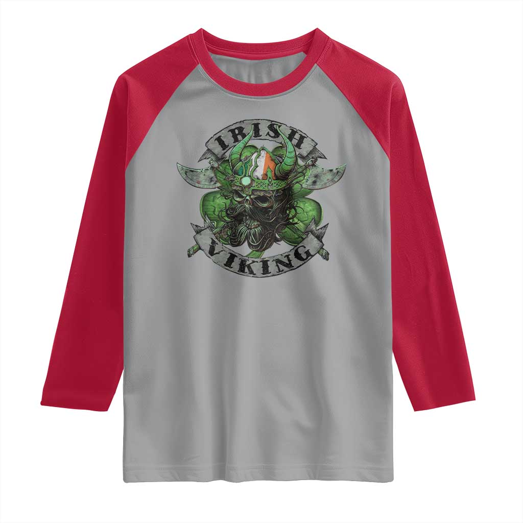 Funny Irish Viking Raglan Shirt Vintage Shamrock Celtic Viking Skull TS11 Sport Gray Red Print Your Wear