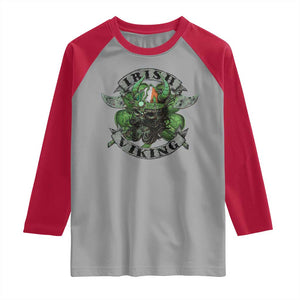 Funny Irish Viking Raglan Shirt Vintage Shamrock Celtic Viking Skull TS11 Sport Gray Red Print Your Wear