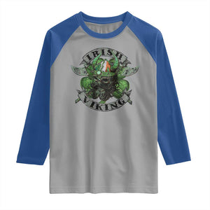 Funny Irish Viking Raglan Shirt Vintage Shamrock Celtic Viking Skull TS11 Sport Gray Royal Print Your Wear