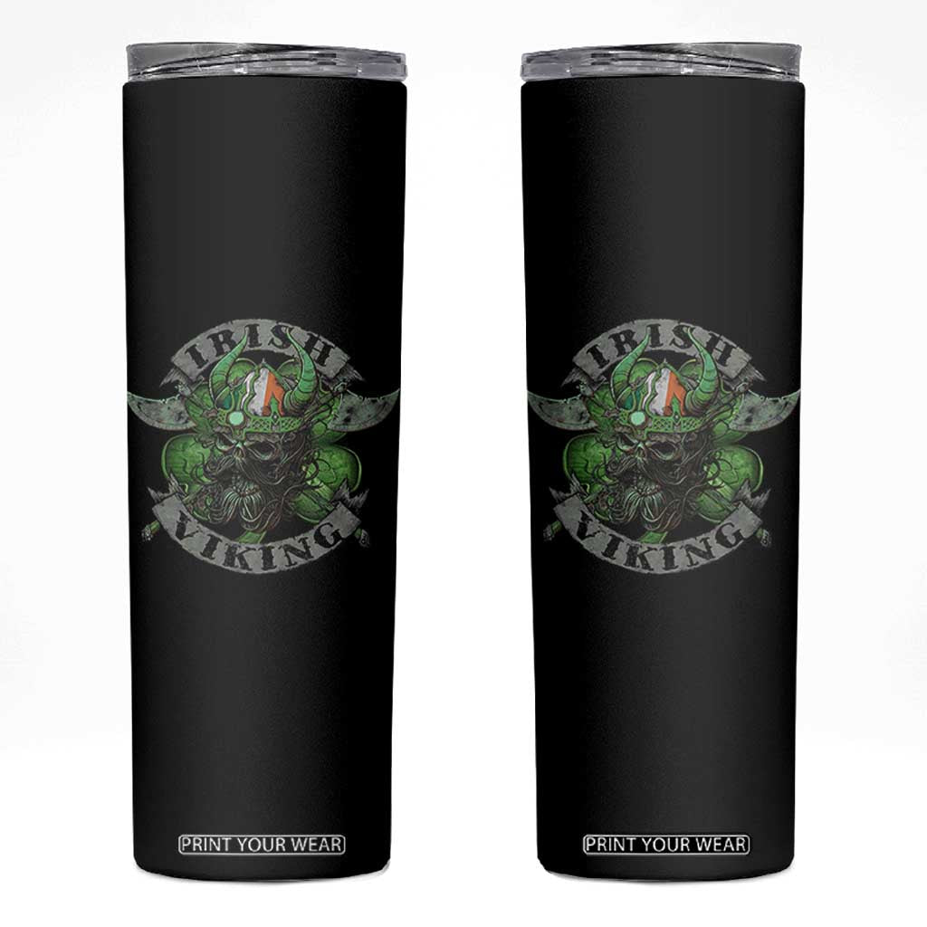 Funny Irish Viking Skinny Tumbler Vintage Shamrock Celtic Viking Skull TS11 Black Print Your Wear