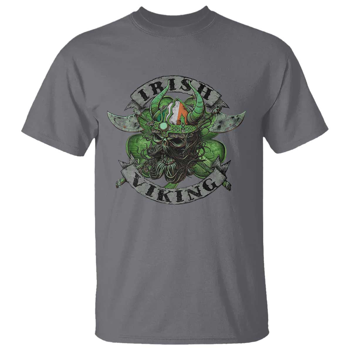 Funny Irish Viking T Shirt Vintage Shamrock Celtic Viking Skull TS11 Charcoal Print Your Wear